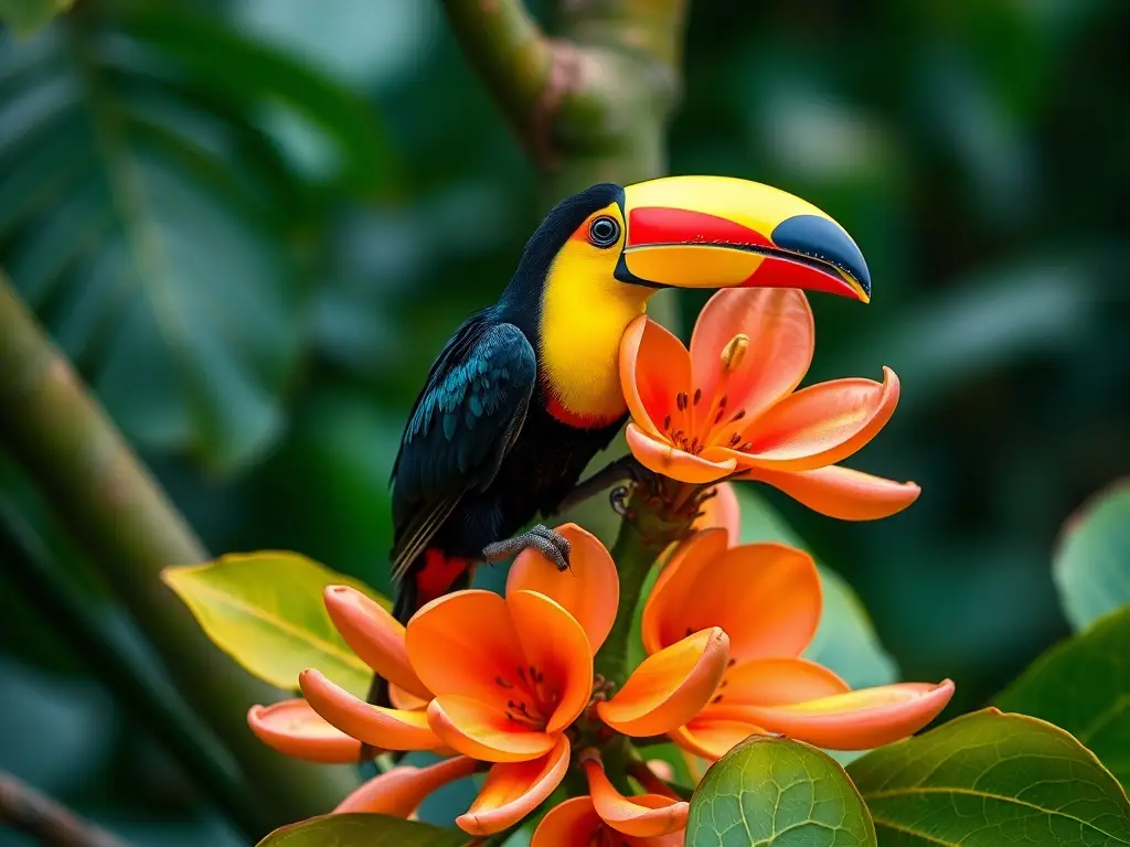 Fotorealista de Pantanal con toucans y flora