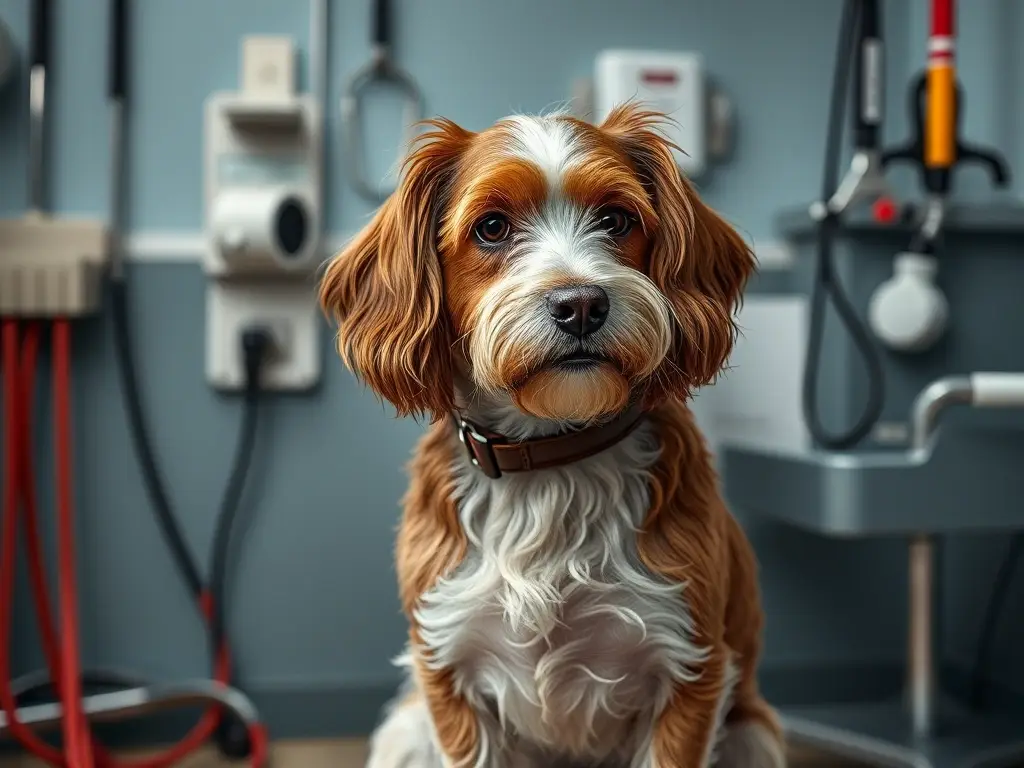 Imagen realista de un pastor alemán en veterinario con brace