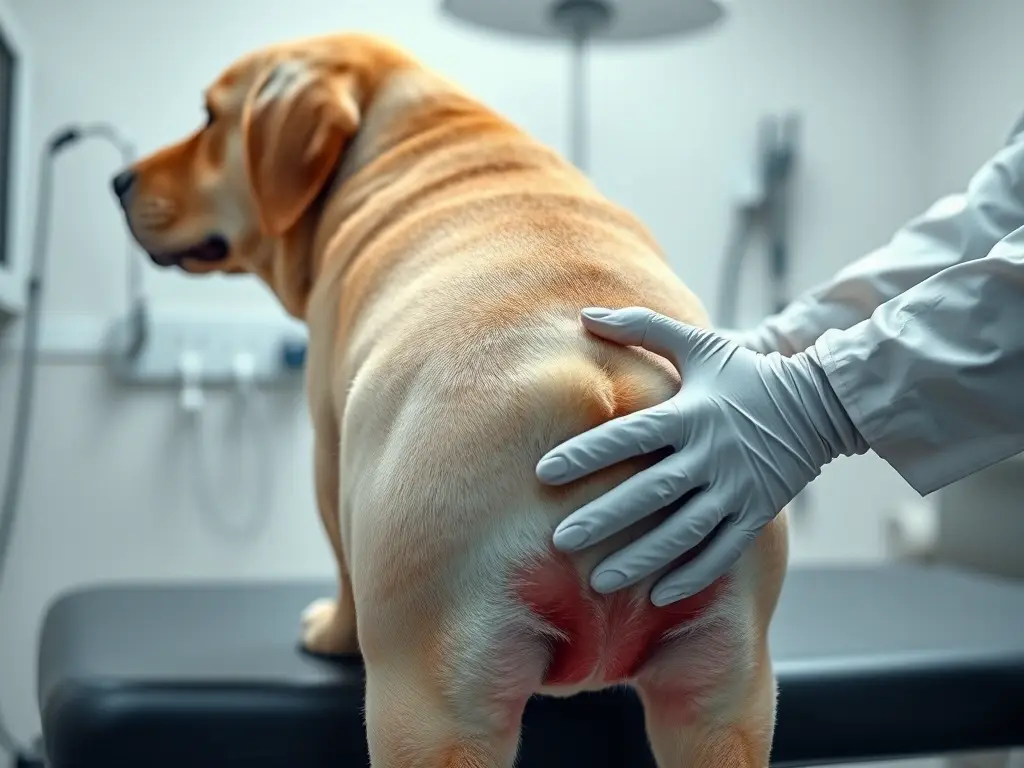 Perro macho examinado muestra balanopostitis