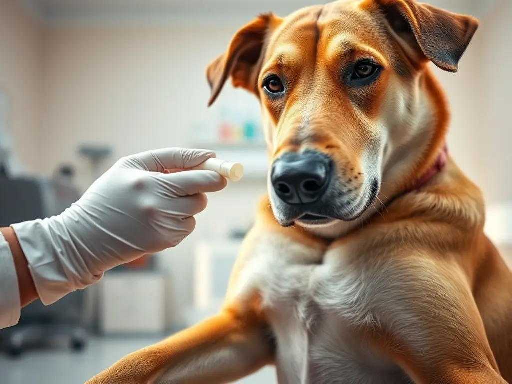 Retrato realista de perro adulto recibiendo tratamiento