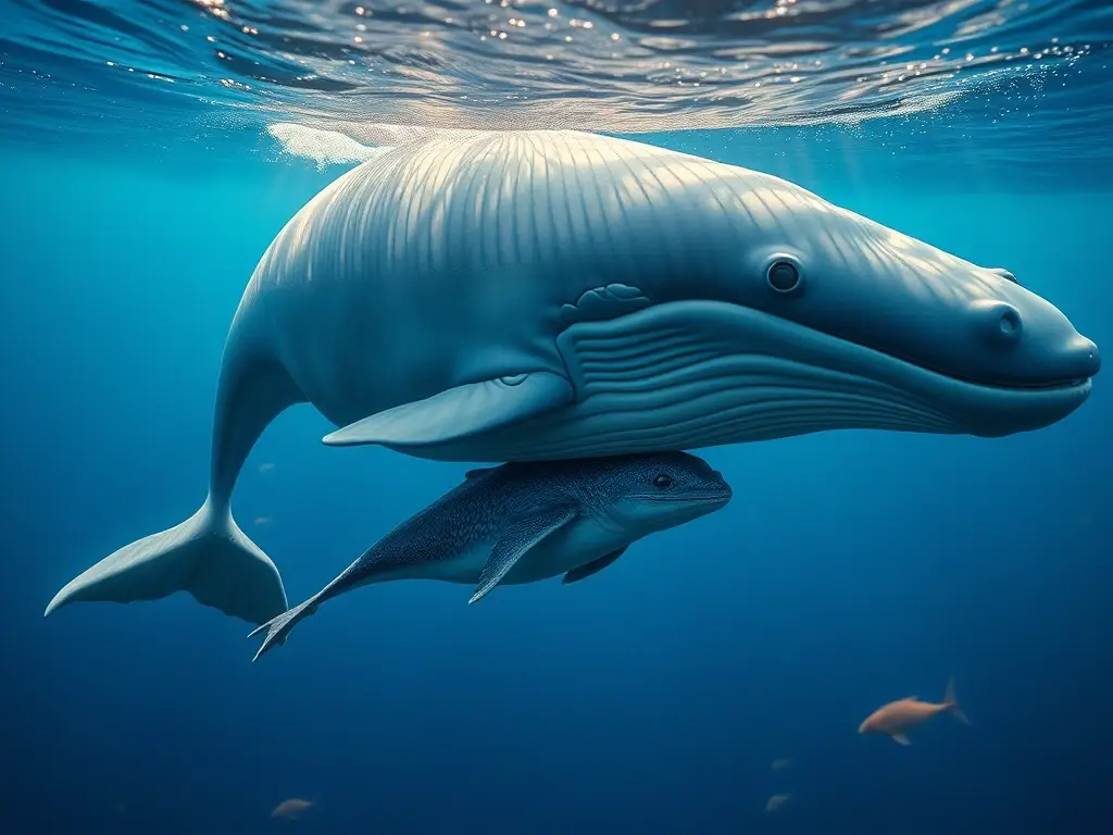 Ballena madre y cría nacen bajo luz