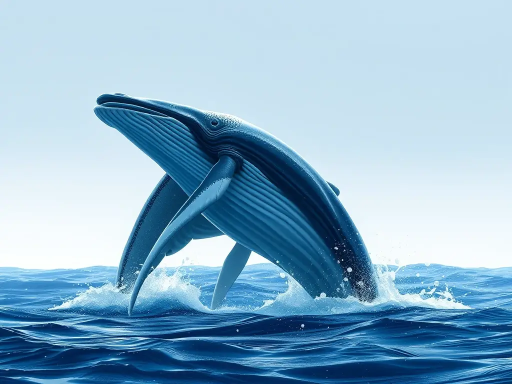 Imagen realista detallada de ballena jorobada, bioluminescente, en un fondo marino