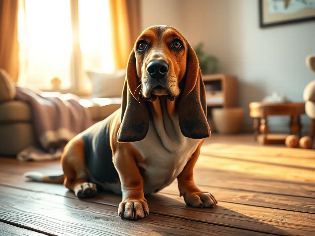 Basset Hound orgulloso, retrato fotorrealista iluminado