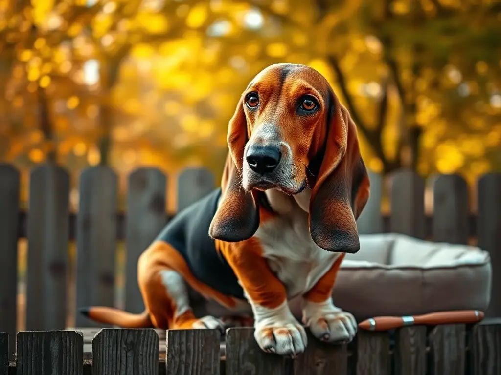 Retrato fotorrealista de un Basset Hound