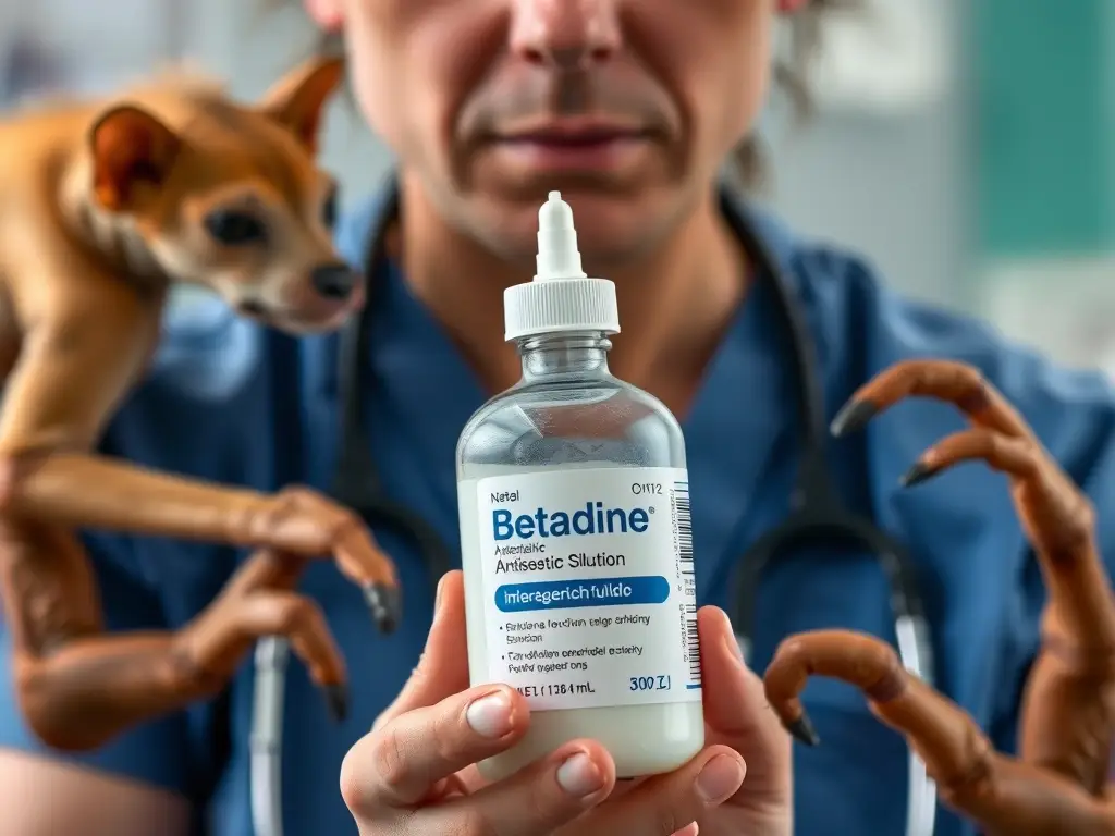 Fotografía realista de un veterinario con Betadine