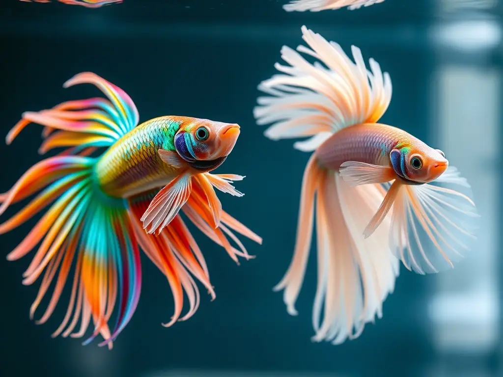 Betta macho y hembra en agua cristalina