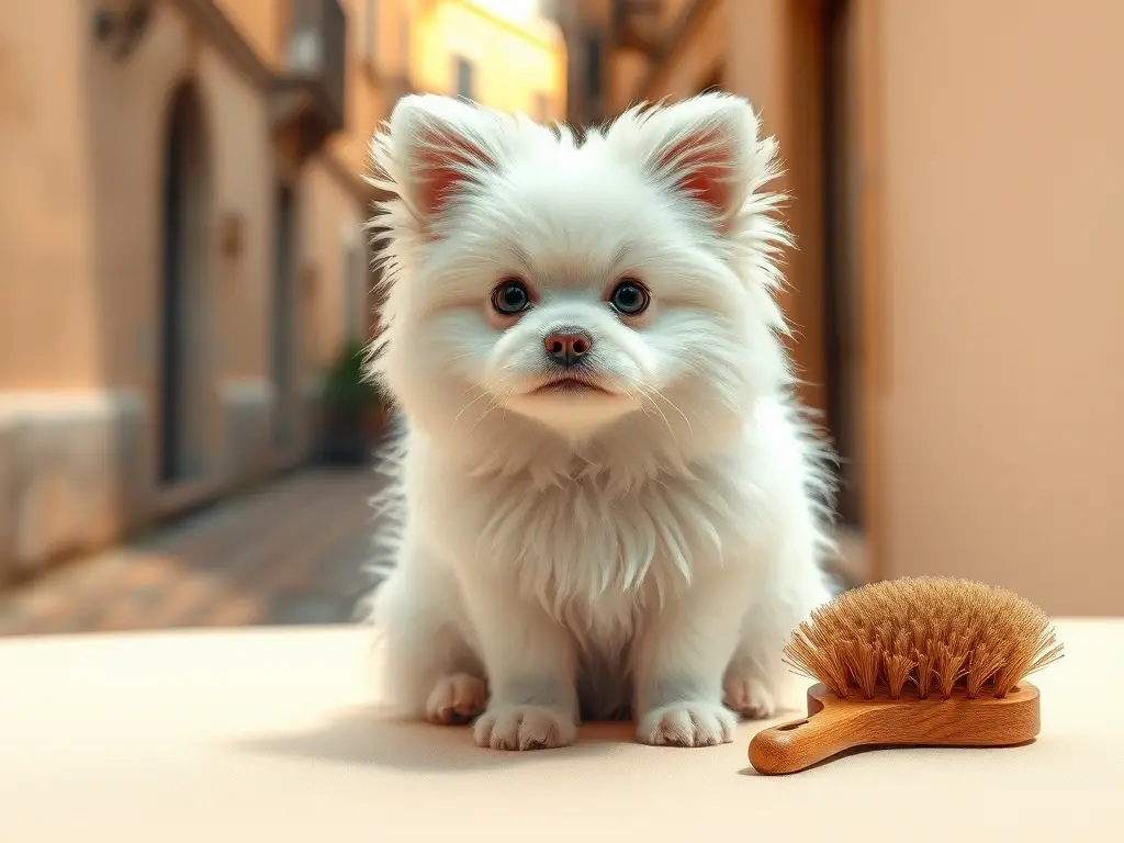 Bichón blanco fotorealista sobre fondo pastel