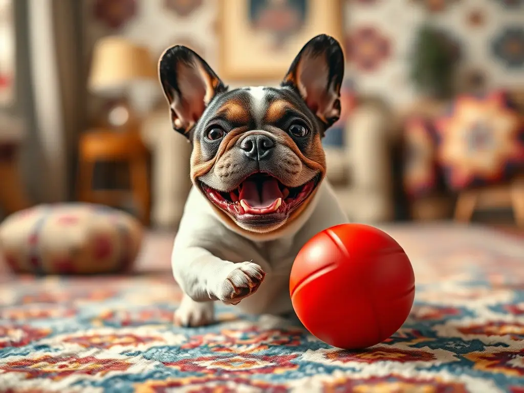 Un frenchie juguetón en un entorno alegre y detallista