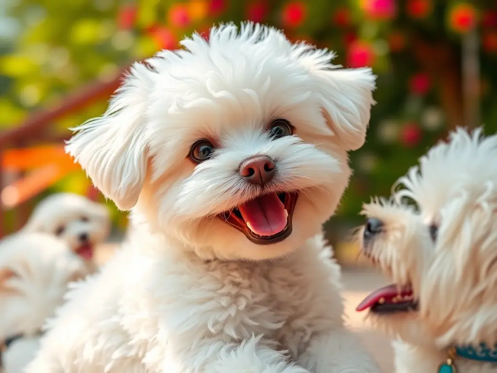 Un retrato en 8K de un Bichon Frise feliz y juguetón