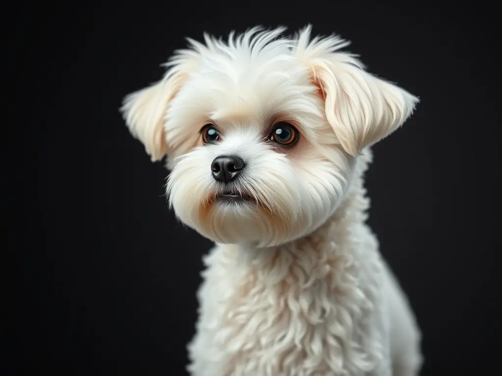 Imagen realista de un Bichon Frise sano y detalladamente pintada