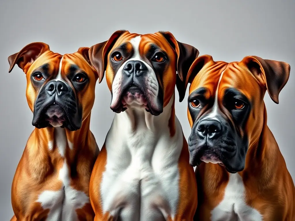 Fotorealistic retrato de tres razas de boxeador, con detalles