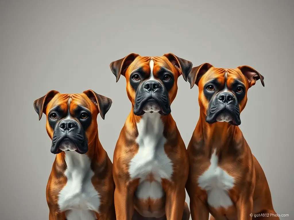 Imparcial retrato fotorealista de tres razas de Boxers