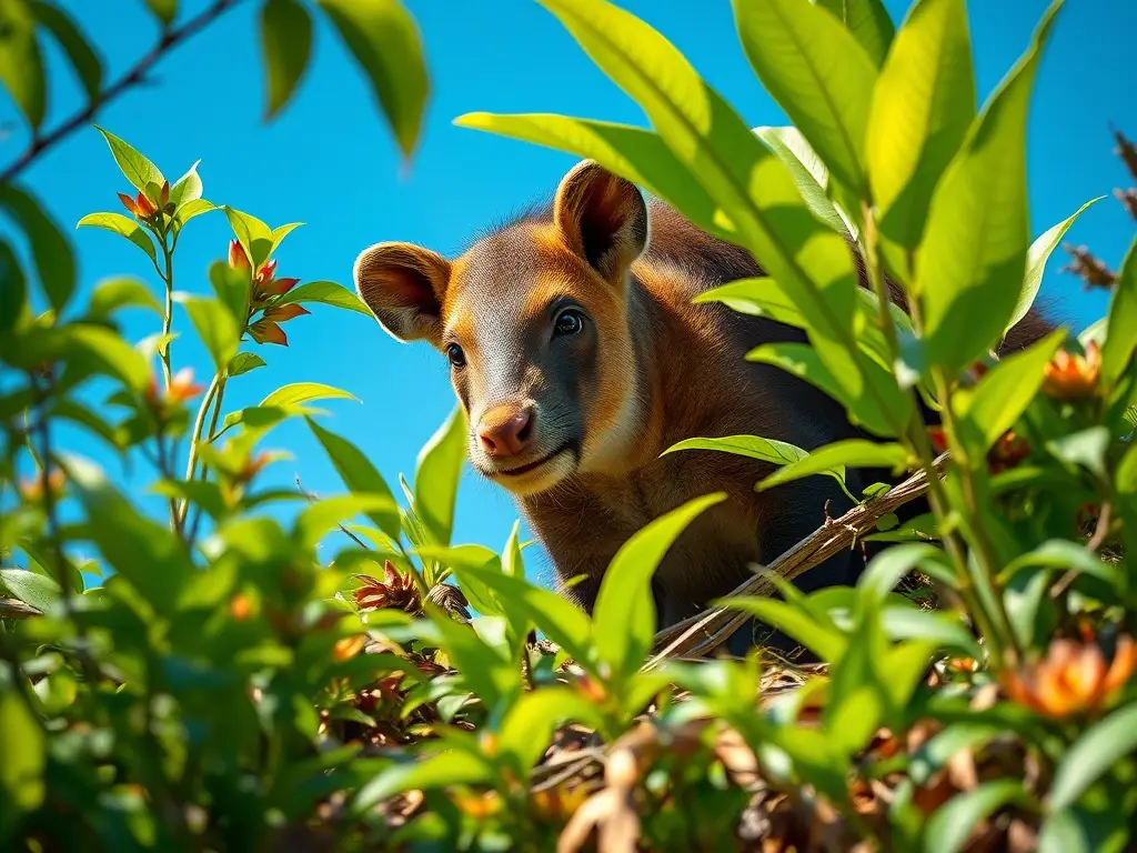 Una obra maestra realista, de 8k, de un animal endangered durmiendo entre la vegetación