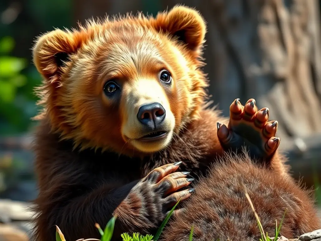 Portrait realista de un oso cuervo bebé descansando