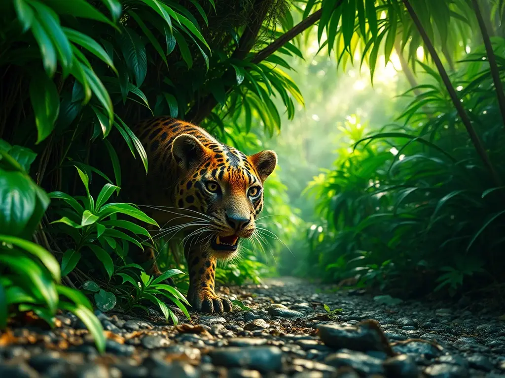 Una foto realista de un animal camuflado en la jungla