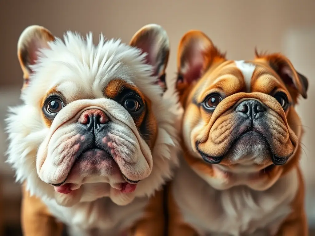 Dos Bulldog francés y Bulldog esponjoso