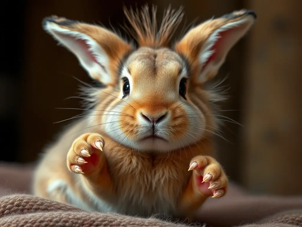 Foto realista de un conejo-león con textura suave y atención a los detalles