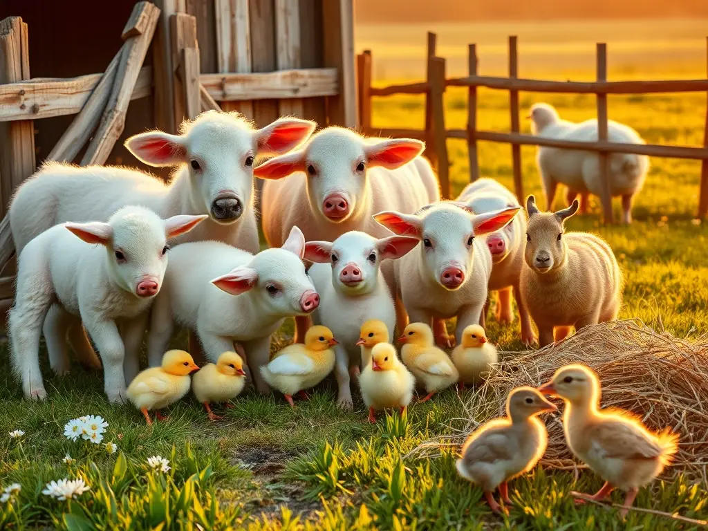 Animalitos recién nacidos bajo sol dorado