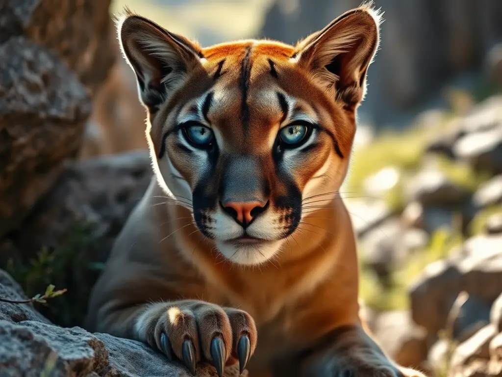 Una foto realista de un puma majestuosa con retrato detallado