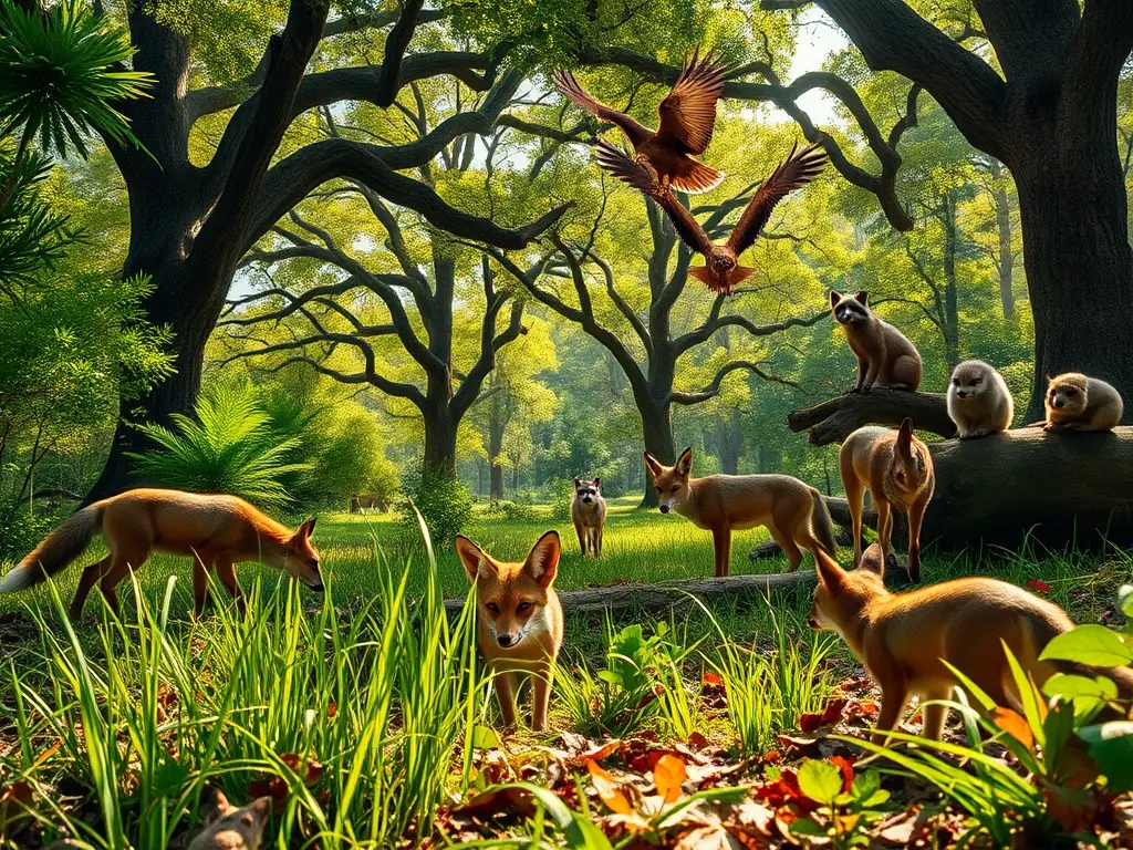 Obra fotorrealista muestra cadena alimentaria forestal vibrante