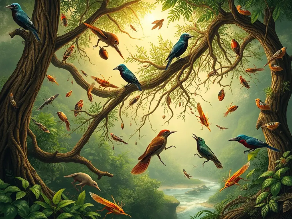 Tapestry realista de alimentación terrestre con biodiversidad
