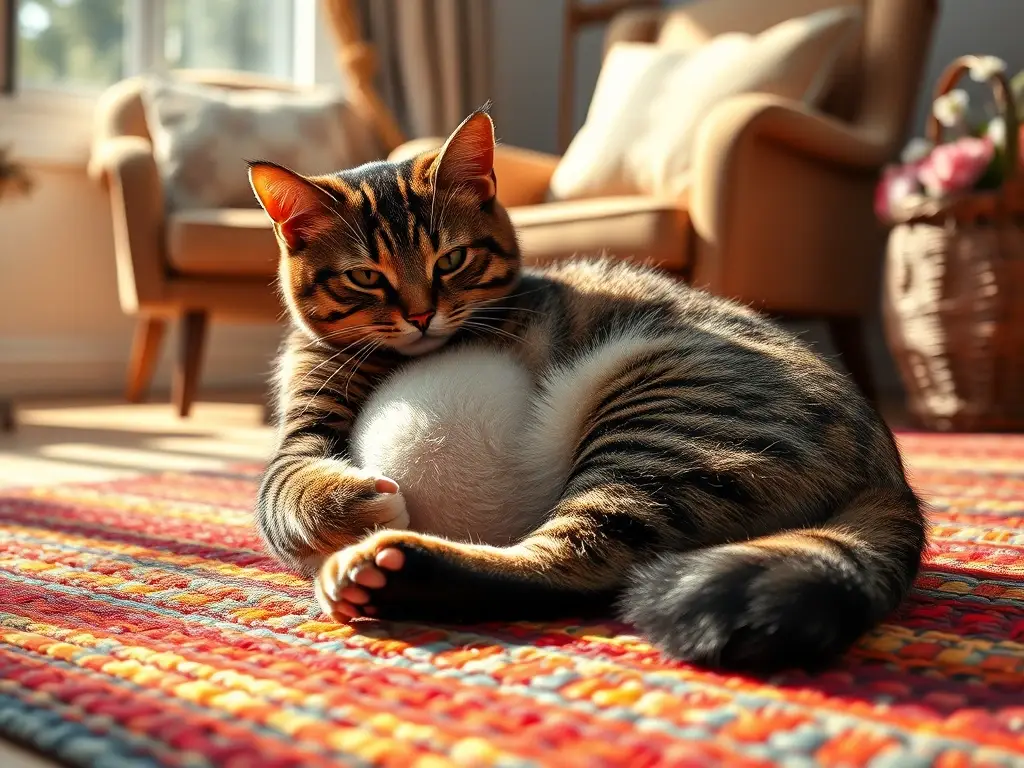 Imagen hiperrealista de una gata embarazada juguetona