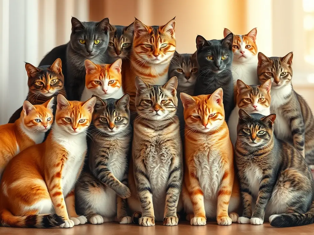 Fotografía realista en 8K, gatos embarazadas en collage estético