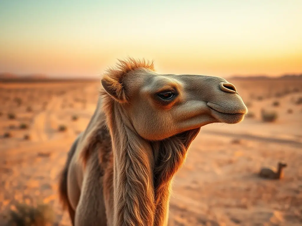 Fotografía realista de camello en un paisaje árido