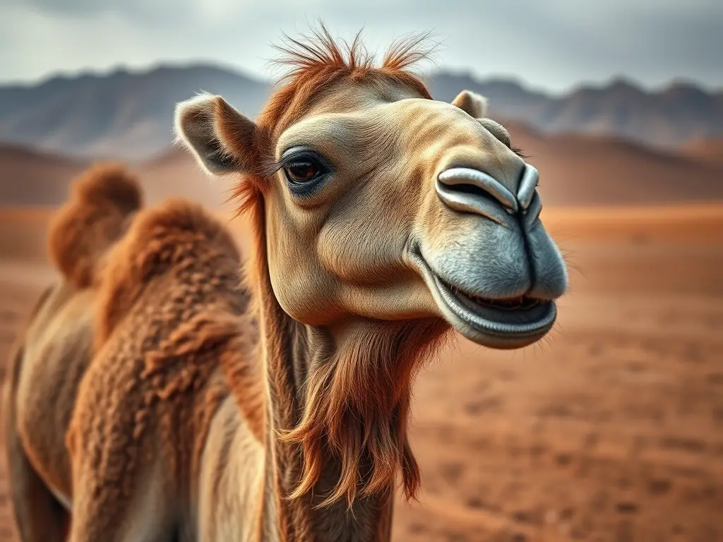 Fotografía realista de un camello en un desierto árido