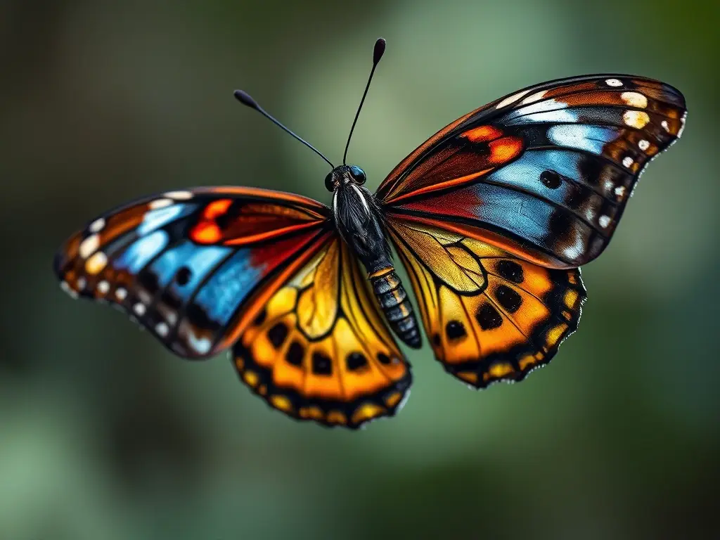 Fotografía de mariposa morfan en vuelo, realista, 8K, sin texto ni logos