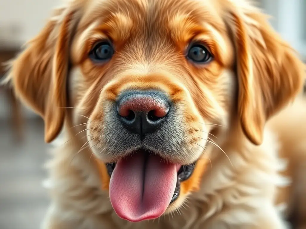 Imagen realista de un cachorro de labrador juguetón, ojos grandes y suave pelaje