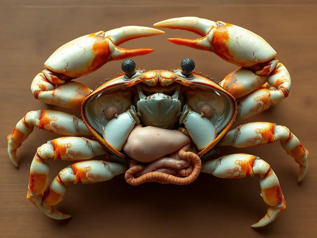 Illustration realista 8K de proceso digestivo de cangrejo
