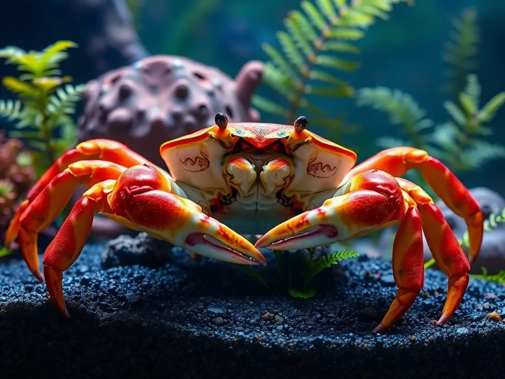 Fotorealista retrato 8K de cangrejo acuático en acuario