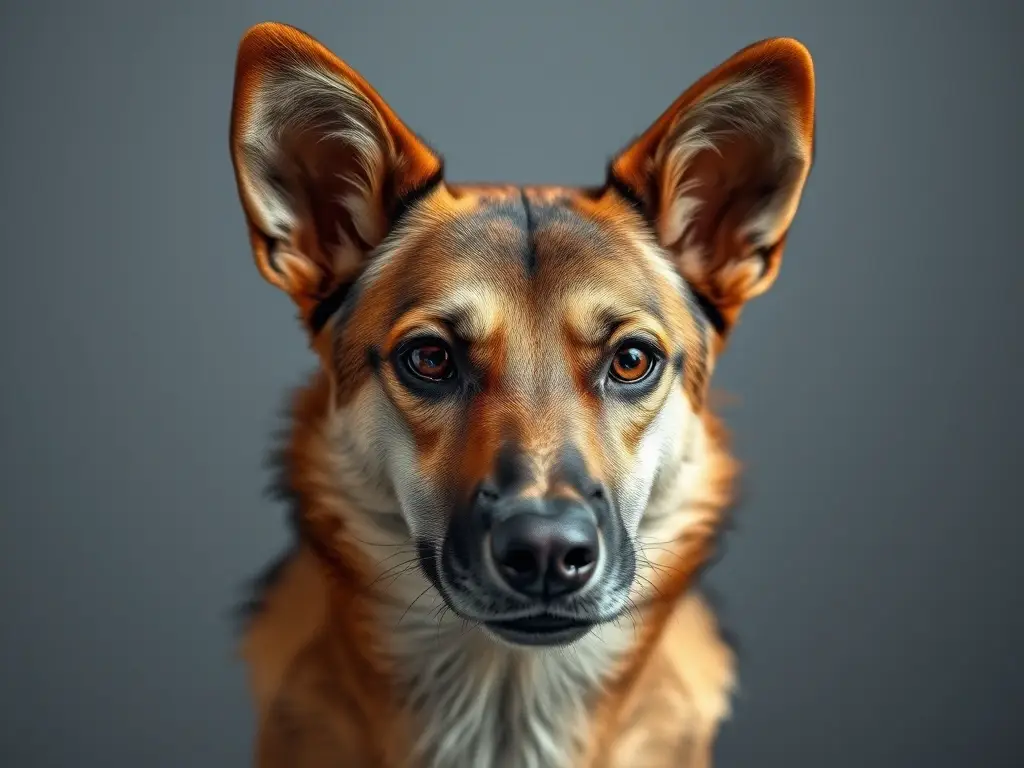 Fotografía realista de un caniche mediano con expresión profunda