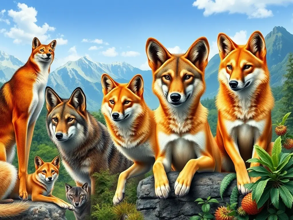 Photorealistic cover de canidos en diversos hábitats, sin texto ni logo