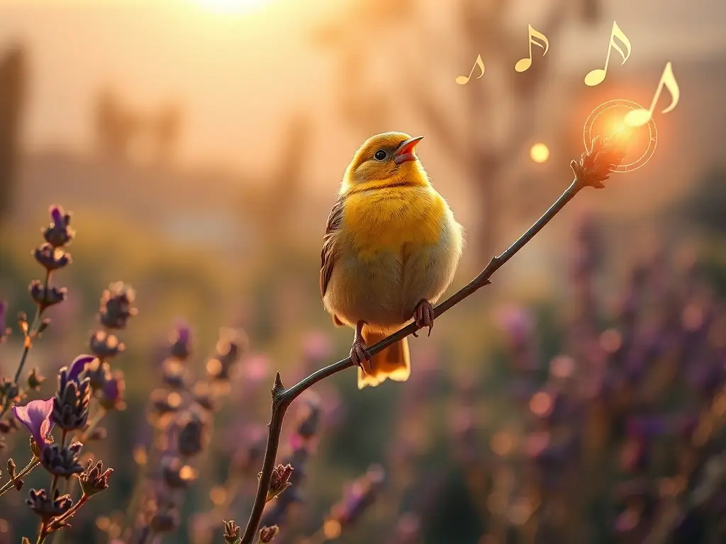 Canario dorado cantando al amanecer