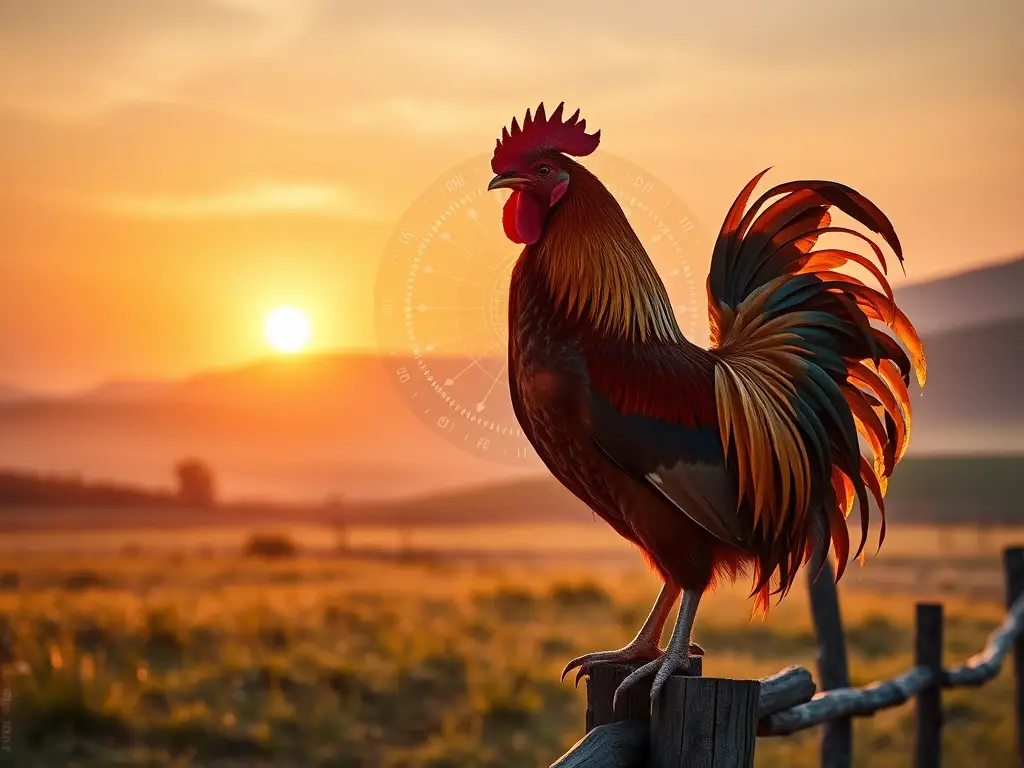Gallo majestuoso al amanecer, ritmo circadiano