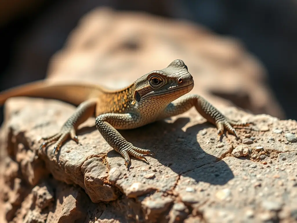 Fotorealista de un lagartijo mexicano whiptail basándose en una roca, con detalles intrincados
