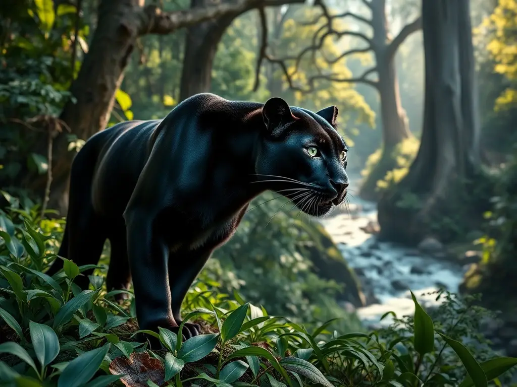 Imagen de un pantera negra realista en un paisaje conservacionista