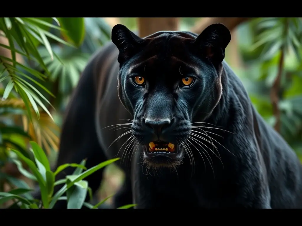 Imagen de un felino panther realista en un hábitat tropical