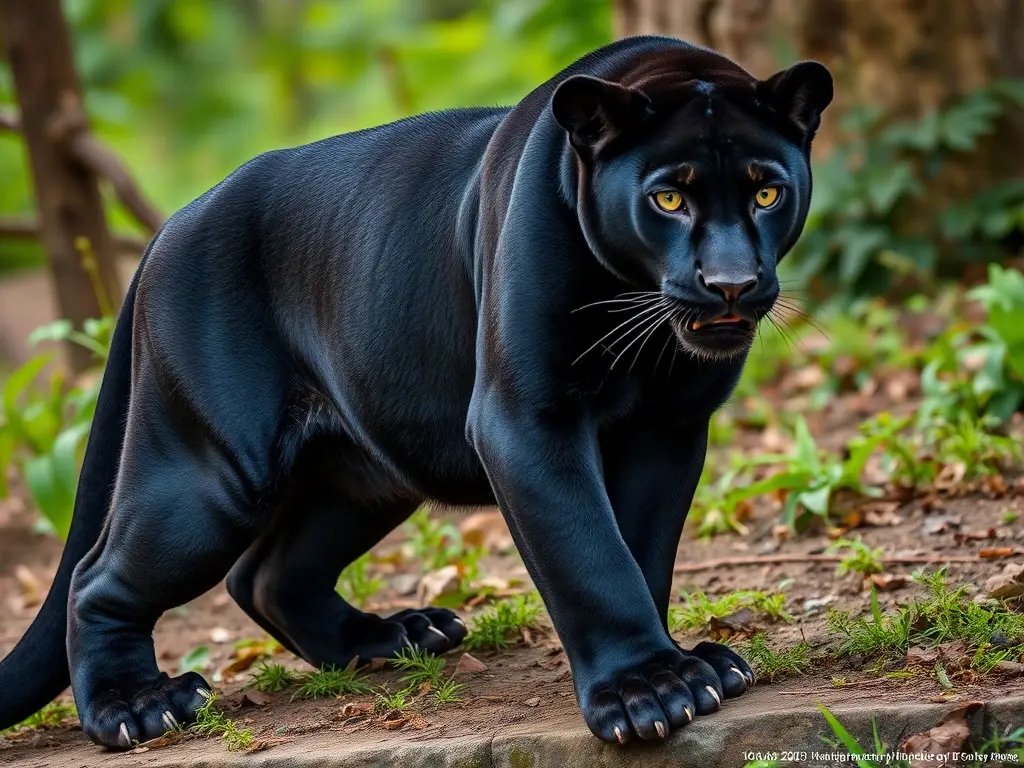 Maestro realista, Panther negro en hábitat natural, detalles precisos