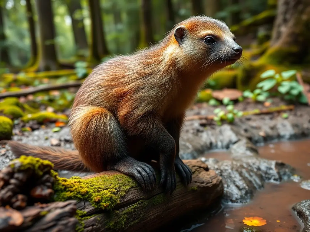 Fotografía realista de castores con detalles de 8K, en un estanque fluye en un bosque