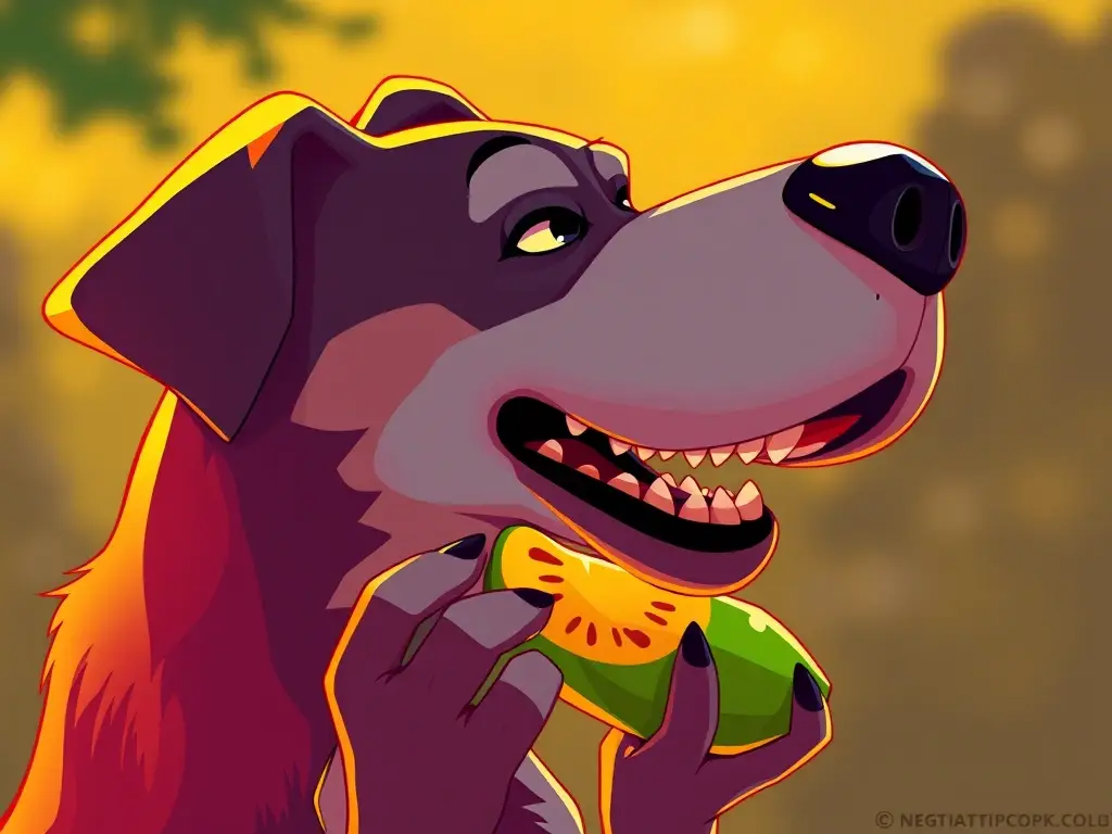 Un retrato realista de un perro comiendo chayotes