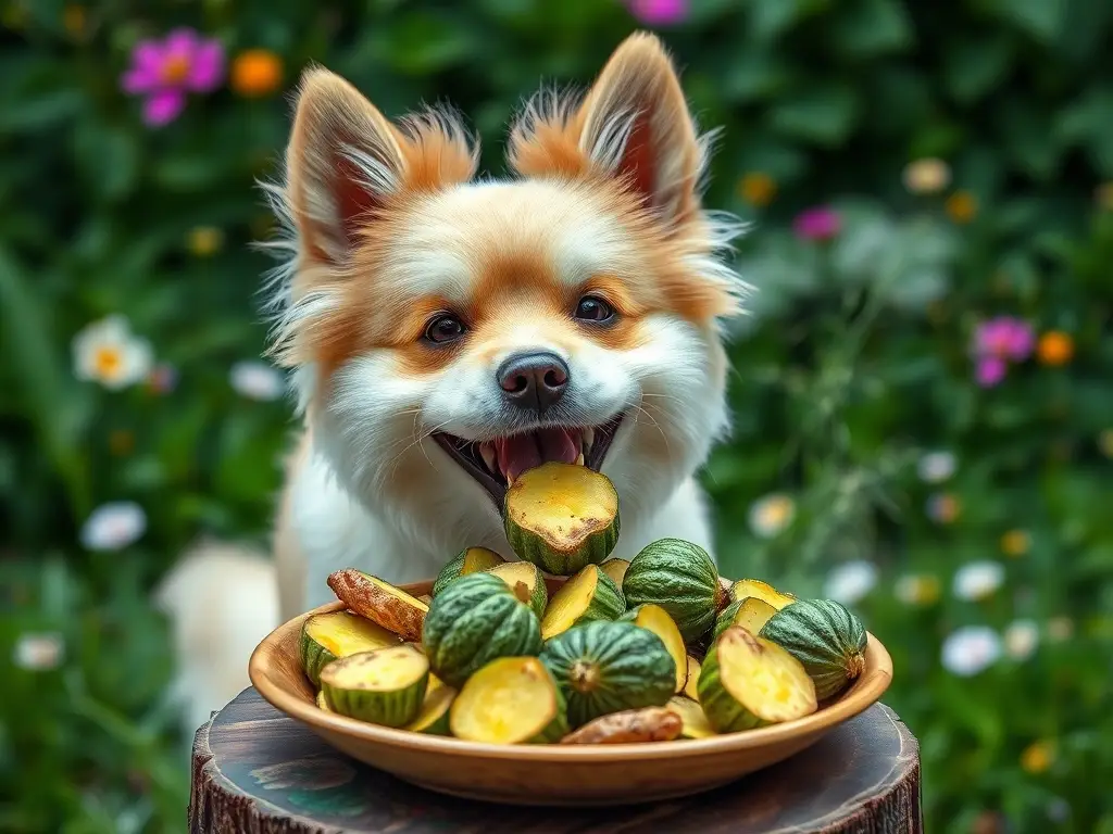 Un perro juguetón disfruta de chayote fresco