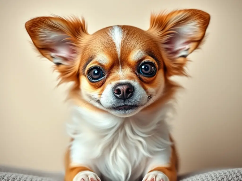 Fotografía realista de un perro mestizo de Chihuahua y Caniche, con ojos alertas y un perfil adorable