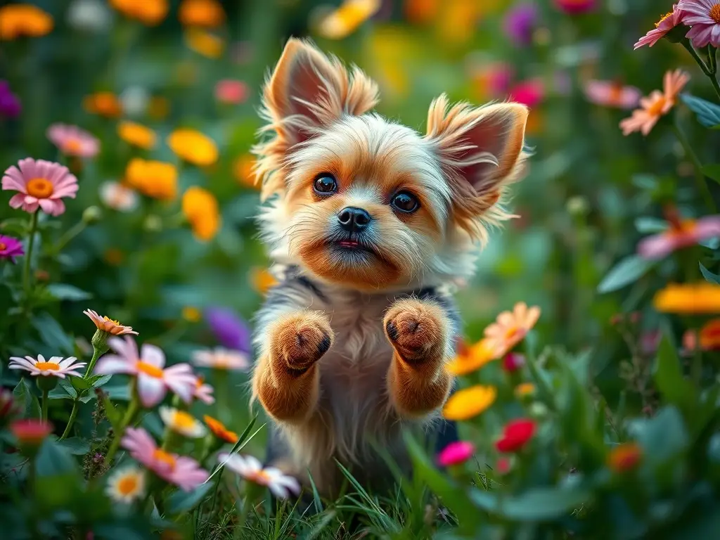 Un retrato realista y detallista de un cruce entre Chihuahua y Yorkie juguetón