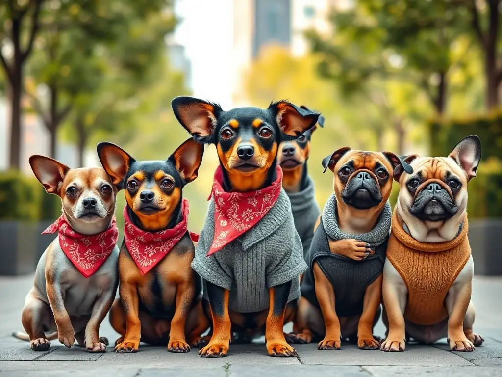 Una obra maestra de fotografía realista con diferentes razas de perros en poses