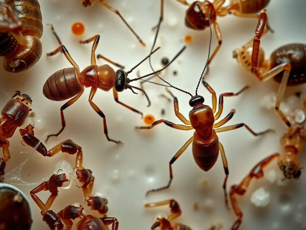 Fotorealista de Panstrongylus geniculatus y Triatoma infestans, sin texto ni logo