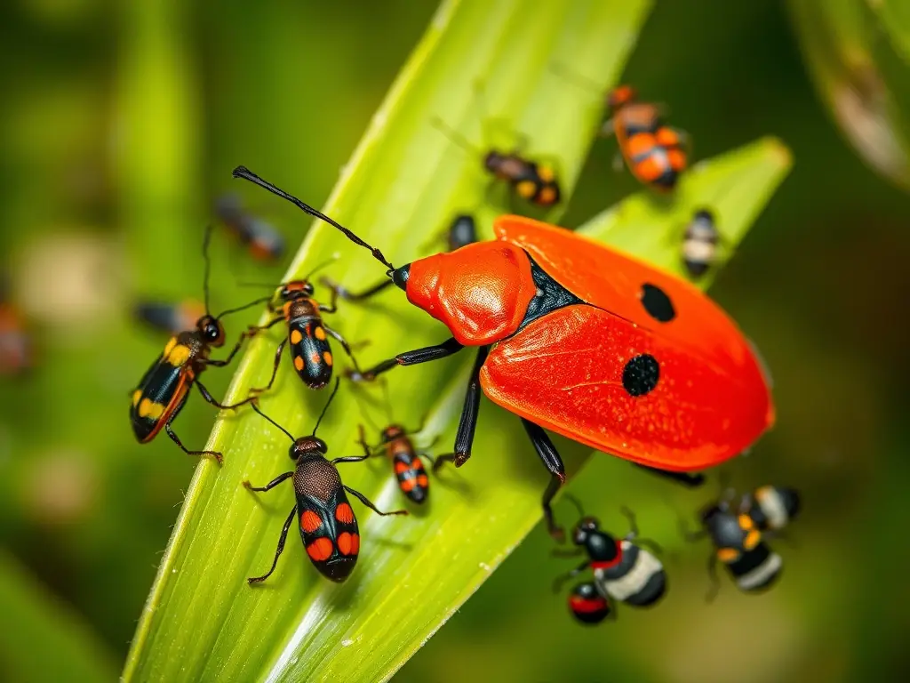 Macro de chinche fuego y ocho vecinos