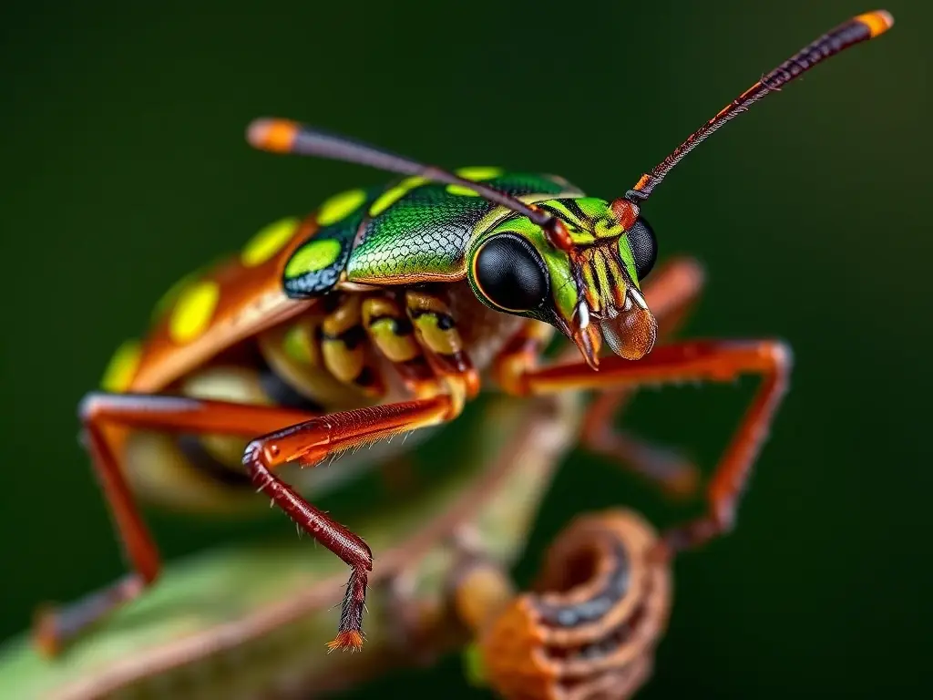 Fotografía realista de una chinches verde, con detalles